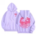 Casual women's fleece hooded sweatshirt in light purple with graphic prints on chest and back. - XS / Tops / Light Purple-3