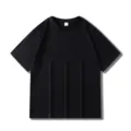 Men Women Crew Neck Short Sleeve Cotton T-Shirt Loose Solid Color Basic Top Casual Wear - S / Black