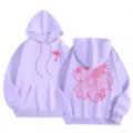 Purple fleece hoodie for women with tropical palm back print, long sleeves and cozy hood for winter. - XS / Tops / Light Purple 4