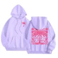 Casual loose warm women fleece hooded sweatshirt long sleeve purple palm tree print top - XS / Tops / Light Purple 5