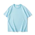 Light blue loose fit crew neck short sleeve cotton t-shirt basic solid color casual tee size L - S / Light Blue