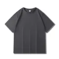 Dark gray solid color crew neck short sleeve cotton t-shirt, casual loose fit basic tee. - S / Dark Gray