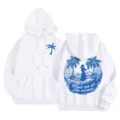 Women's White Hooded Sweatshirt Long Sleeve Blue Graphic Print Casual Pullover Hoodie - XS / Tops / White