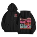 Black fleece women hoodie with retro letter print, loose warm hooded sweatshirt for daily wear. - XS / Tops / Black