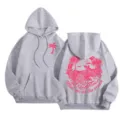 Casual fleece lined women hoodie with graphic print, cozy long sleeve loose winter sweatshirt. - XS / Tops / Light Gray