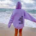 Casual loose hooded sweatshirt for women, comfortable long sleeve purple hoodie with back print. - S / Tops / Light Purple with Black Text