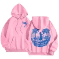Pink fleece-lined hoodie for women with graphic print, loose fit and ribbed cuffs. - XS / Tops / Pink 010