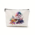 Canvas makeup bag with watercolor book and flower print, large capacity portable storage pouch. - Castle Leaves And Book Style (3)