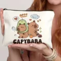 Cute capybara print canvas makeup pouch detail view showing large capacity design. - Style 2 / One Size (25x17cm)