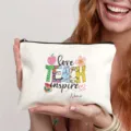 Custom Teacher Cosmetic Bag Canvas Makeup Pouch Personalized Teacher Appreciation Gift Travel Bag - Style 3