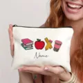 Customized name canvas makeup bag back to school pencil case cute cosmetic travel pouch. - Style 2