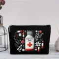 Schwarze Kosmetiktasche aus Leinen mit Reißverschluss Medizin Motiv Reise Make-up Etui - Medikamententasche Stil (42)