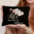 Schwarze Canvas Kosmetikttasche mit Reißverschluss, lustiger Pillendruck, tragbare Tasche. - Bag Full Of Drugs Stil (48)
