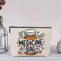 Kleine Kosmetiktasche aus Leinen mit Reißverschluss und süßem Tabletten Motiv für die Aufbewahrung. - Medikamententasche Grafik Stil (57)