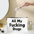 Weißer Canvas Kosmetikbeutel mit lustigem Buchstabendruck tragbare Make-up Tasche. - Lustiger Druck Stil Vierzehn (14)