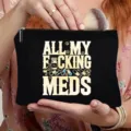 Schwarze Kosmetiktasche aus Leinen mit lustigem Medizin-Print und praktischem Reißverschluss. - Pillendruck Stil (60)
