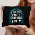 Schwarze Canvas-Reißverschlusstasche für Kabel und Ladegeräte, tragbare Organizer Tasche. - Zubehör Text Stil (69)