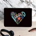 Teacher makeup bag, cute school supplies heart print pencil pouch for women and girls. - Style 3 (English Teacher Heart) / Black