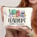 Lehrer Kosmetiktasche Leinwand Make-up Beutel Reißverschluss Federmäppchen Geschenk - Aquarell Schreibwaren Verändern Die Welt Stil