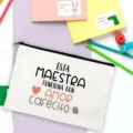 Spanish teacher canvas pencil pouch cosmetic makeup storage bag cute gift for women - White Zipper Classic Slogan Style (12)