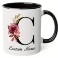 Custom letter C ceramic mug with elegant watercolor floral design for office and daily use. - 350ml / Letter C