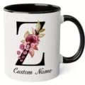 Custom initial letter Z ceramic coffee mug with elegant watercolor floral design for office. - 350ml / Letter Z