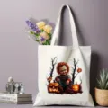 Τσάντα Tote από Καμβά Halloween Στάμπες Chucky Τσάντα Αγορών Casual Τσάντα Ώμου Οικολογική - Κούκλα Φάντασμα Χάλοουιν / L