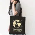 Schwarzer Canvas Tragbeutel mit Halloween Hexe Grafik und Spruch, langlebige Schultertasche. - Stil 6 / 35*40cm