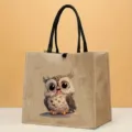 Niedliche Cartoon Eule Jute Tragetasche, lässige Handtasche für tägliches Einkaufen und Reisen. - Stil 6