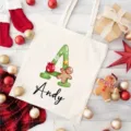 Personalisierte Weihnachts Initialen Canvas Tasche Bedruckte Namens Einkaufstasche - 35*40cm / Buchstabe A