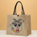 Niedliche Cartoon Eule Jute Tasche, stilvolle lässige Handtasche für Damen und Reisen. - Stil 4