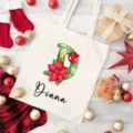 Weihnachtlicher personalisierter Canvas-Tragbeutel mit Buchstabe D und festlichem Design. - 35*40cm / Buchstabe D