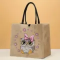 Süße Cartoon Eule Jute Shopper Tasche mit Schleife Freizeit Handtasche für Damen Alltag - Stil 1