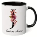 Detailed view of the custom letter J ceramic mug featuring elegant watercolor floral design elements. - 350ml / Letter J