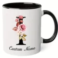 Detailed view of the custom alphabet watercolor floral ceramic coffee mug with black handle. - 350ml / Letter I