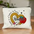 Canvas cosmetic bag featuring a cute teacher appreciation heart pencil and apple print design for daily use. - Standard Style (Teacher Theme White Print)