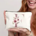Leinwand Kosmetiktasche mit elegantem Buchstaben F und Blumenmuster für den täglichen Make-up Bedarf. - Buchstabe F