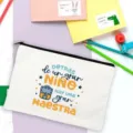 Canvas pencil pouch featuring a Spanish teacher appreciation quote, ideal gift for educators. - White Rainbow Teacher Gratitude Style (7)