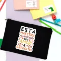 Black canvas pencil case cosmetic bag teacher gift with Spanish text stationery pouch. - Black Colorful Inspirational Sentence Style (5)