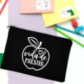 Schwarze Leinen Federmäppchen Kosmetiktasche mit Lehrer Apfel Design für Schule Büro - Schwarzer Apfel Buchstaben Stil (4)