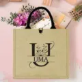 Personalisierte Jute Handtasche mit Buchstaben U und Blumen Design, ideale Strand Tasche. - Buchstabe U