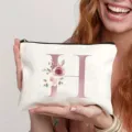 Elegante Kosmetiktasche aus Segeltuch mit Buchstabe H und Blumenmuster für die Aufbewahrung. - Buchstabe H