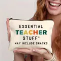 Close-up detail of teacher canvas makeup pouch with fun lettering, perfect gift idea. - General Style / One Size (25x17cm)