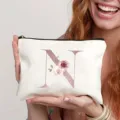 Leinwand Kosmetiktasche mit floralem Buchstaben N Druck, stilvoller Make-up Beutel. - Buchstabe N