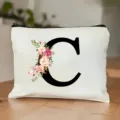 Personalisierte Blumen Buchstabe Kosmetiktasche, Leinwand Reißverschluss Make-up Etui. - Buchstabe C