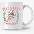 Weißer Keramikkaffeebecher mit süßem Lehrerdesign, Bleistift und Schleife für das Büro. - 350ml / Weiß