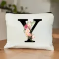 Leinwand Blumen Brief Make-up Tasche Kosmetiktasche Reißverschluss Reise Organizer - Buchstabe Y