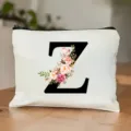 Blumen Buchstaben Leinwand Kosmetiktasche mit Reissverschluss, stilvolles Make-up Etui. - Buchstabe Z
