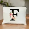 Blumen Buchstabe Kosmetiktasche mit Reissverschluss, personalisierte Make-up Tasche Alltag. - Buchstabe F