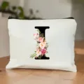 Kosmetiktasche mit Blumen Buchstabe I, weiße Reißverschluss Make-up Tasche für die Reise. - Buchstabe I